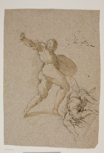 Guerrier sautant et un ange volant vu de dos - Jacopo Palma