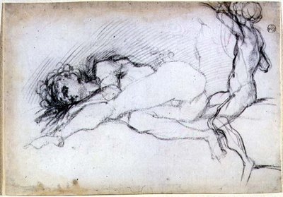Étude de figures assises et allongées pour une lunette dans le salon de la Villa Medici à Poggio a Caiano - Jacopo Pontormo