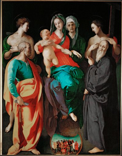 La Vierge avec sainte Anne et quatre saints (Pierre Sébastien, Benoît et le bon malfaiteur ... - Jacopo Pontormo