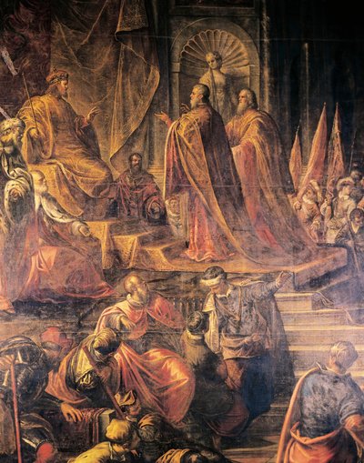 Ambassadeurs du pape et Vénitiens plaidant en vain pour la paix avec Barberousse, par Jacopo Tintoretto (1519-1594) et son atelier, Grande Salle du Conseil, Palais des Doges, Venise, Italie - Jacopo Robusti Tintoretto