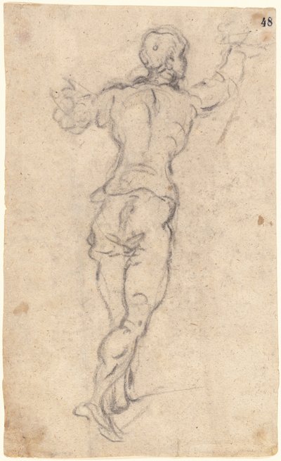 Un jeune homme marchant avec les bras levés, vu de dos - Jacopo Tintoretto