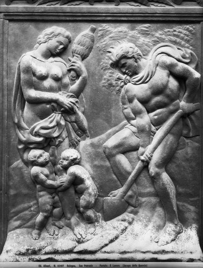 Adam et Ève forcés de travailler, panneau de la Porta Magna, c.1430 (marbre) - Jacopo della Quercia