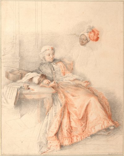 Jeune dame lisant et un page - Jacques André Portail