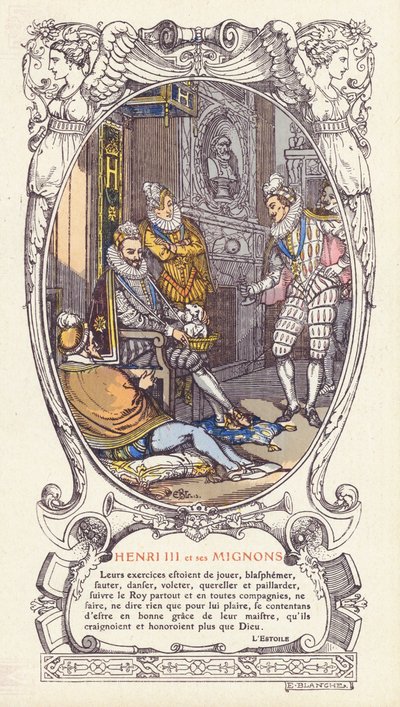 Le roi Henri III de France et ses favoris, les Mignons (lithographie en couleur) - Jacques Emile (after) Blanche