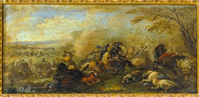 Une bataille entre chrétiens et musulmans ... (huile sur toile) - Jacques (1621-76) Courtois