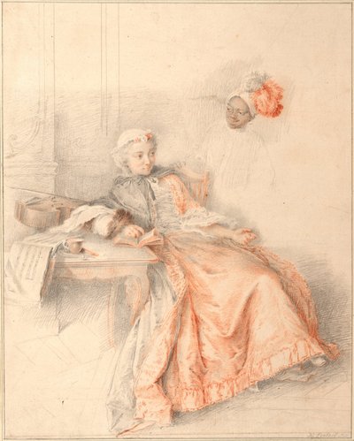 Jeune dame lisant et un page - Jacques André Portail