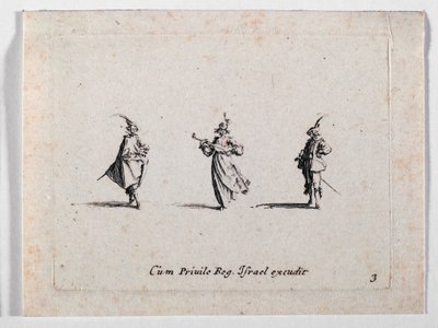 Une dame faisant de la musique et deux cavaliers, de ... (gravure) - Jacques Callot