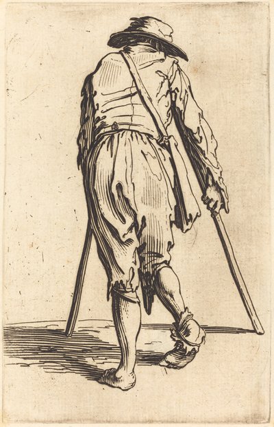 Mendiant avec béquilles et chapeau, vue de dos - Jacques Callot