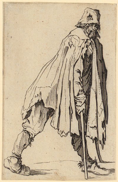 Mendiant avec béquilles et chapeau, feuille 4 de la série « Les Mendiants » - Jacques Callot