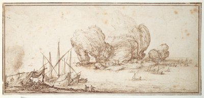 Rochers fantastiques, fortifiés. Navigation. Bivouac des marins en vue de leur embarcation (Le Grand Rocher) - Jacques Callot