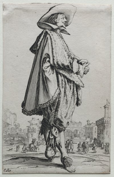 Gentleman debout de profil avec les mains jointes - Jacques Callot