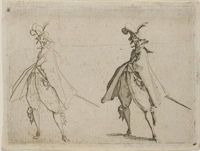 Gentleman avec une grande cape, vu de face, extrait des Caprices - Jacques Callot
