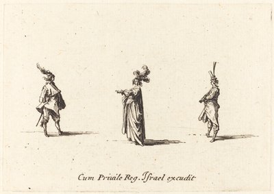 Dame au chapeau à plumes, et deux gentilshommes, probablement 1634 - Jacques Callot