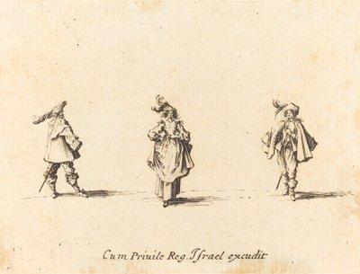Dame avec des plumes, et deux messieurs - Jacques Callot