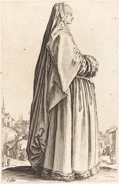 Noble femme portant un voile et une robe bordée de fourrure - Jacques Callot