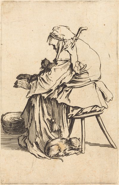 Vieille femme avec des chats - Jacques Callot