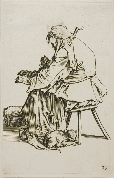 Vieille femme avec des chats, planche 25 de Les mendiants - Jacques Callot