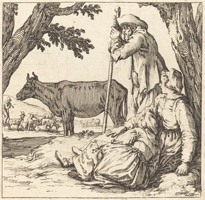 Couple de paysans avec vache - Jacques Callot