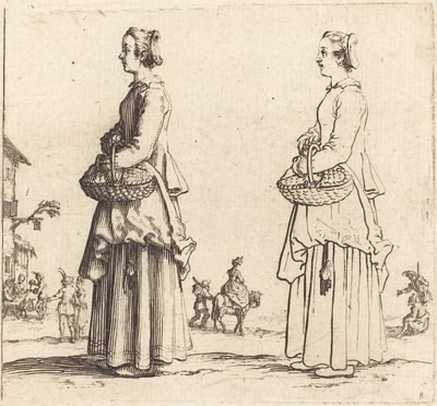 Paysanne avec panier, de profil, face à gauche - Jacques Callot