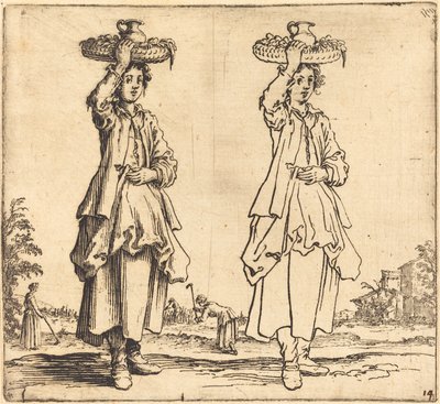Paysanne avec panier sur la tête, vue de face - Jacques Callot