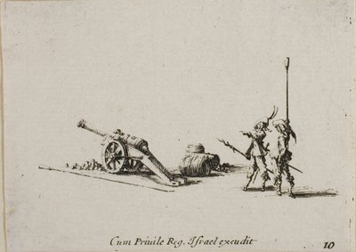 Préparation au Tir du Canon, planche dix de Les Exercices Militaires - Jacques Callot