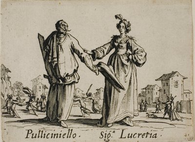 Pulliciniello - Signora Lucretia, planche 9 des Balli di Sfessania - Jacques Callot