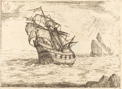 Navire naviguant près des rochers - Jacques Callot