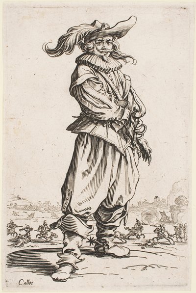 Soldat avec un chapeau à plumes, de la série « La Noblesse de Lorraine » - Jacques Callot