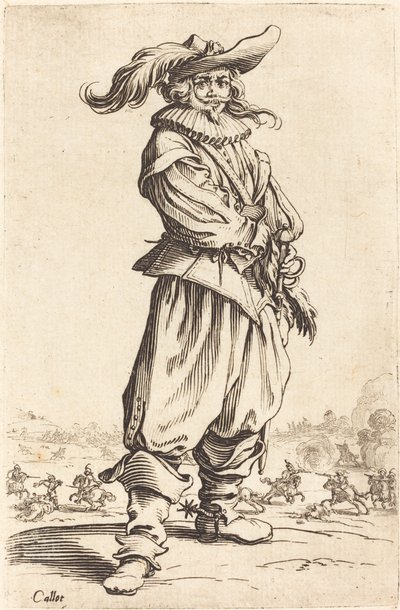 Soldat avec chapeau à plumes - Jacques Callot