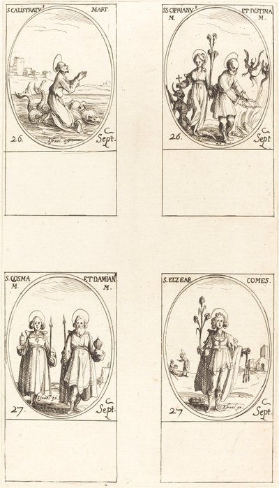 Saint Calistrate; Saints Cyprien et Justine; Saints Comus et Damien; Saint Elzéar, Comte - Jacques Callot