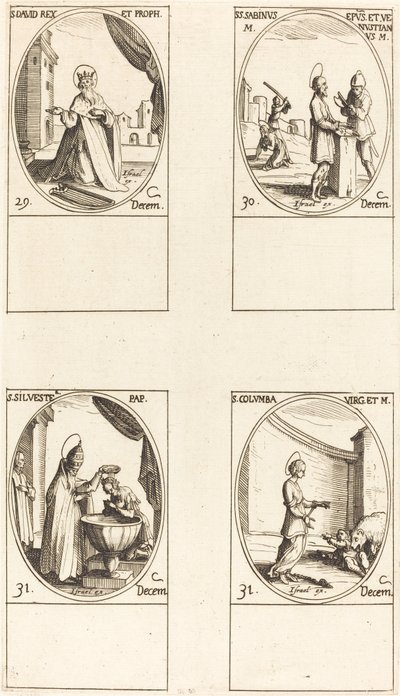 Saint David, roi et prophète; Saints Sabinus et Venustianus; Saint Sylvestre; Sainte Colombe - Jacques Callot