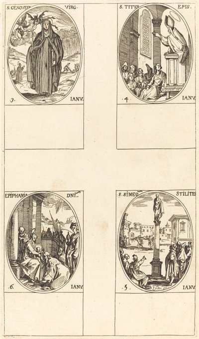 Sainte Geneviève; Saint Tite; Saint Siméon Stylite; Épiphanie - Jacques Callot