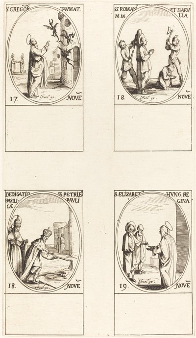 Saint Grégoire; Saints Romain et Barulla; Dédicace des basiliques de Saint-Pierre et Saint-Paul - Jacques Callot