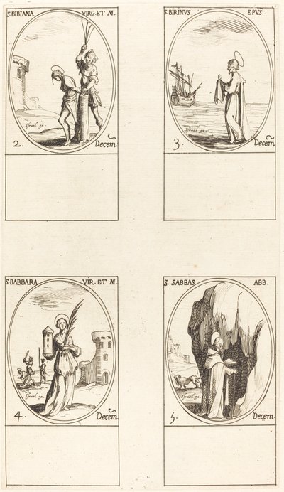 Sainte Irène et compagnons; Sainte Christiana; Saints Anania, Azaria et Misael; Saint Florianus et - Jacques Callot