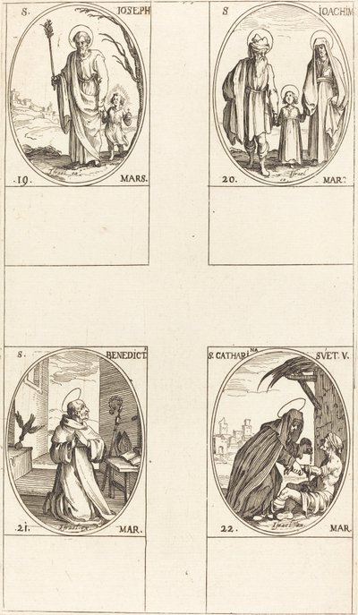 Saint Joseph; Saint Joachim; Saint Benoît, abbé; Sainte Catherine de Suède - Jacques Callot
