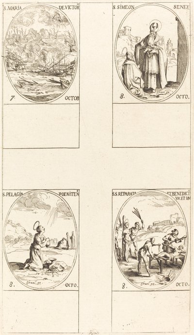 Sainte Marie de la Victoire ; Saint Siméon, Prophète ; Sainte Pélagie ; Saintes Réparata et Bénédicte - Jacques Callot
