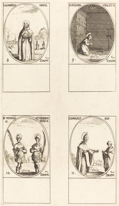 Saint Romaric ; Sainte Léocadie ; Saints Ménas et Hermogène ; Saint Damase - Jacques Callot
