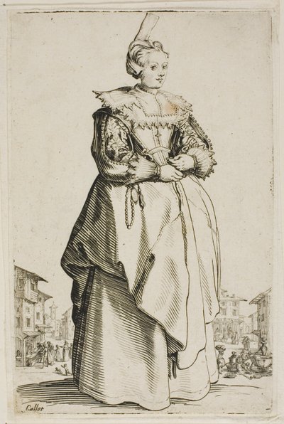 La Dame au petit bonnet relevé, plaque 1 de La Noblesse - Jacques Callot