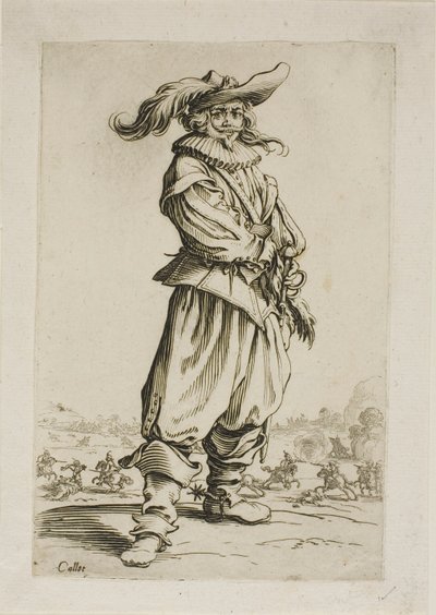 Le soldat au chapeau à plumes, planche trois de La Noblesse - Jacques Callot