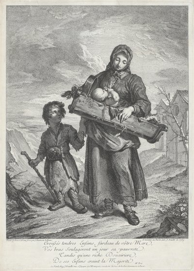 Une jeune mère portant un berceau - Jacques Dumont Le Romain, finished by Jean Daullé