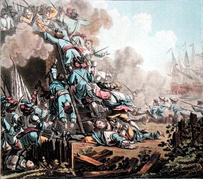 Capture du fort de San Salvador, Sicile (1674), gravé par Jean Baptiste Morret - Jacques Francois Joseph (after) Swebach