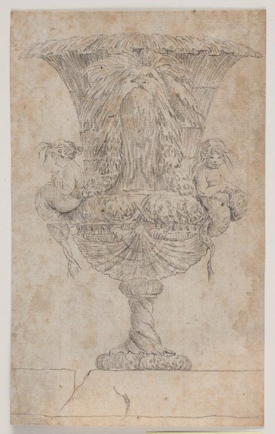 Vase ornemental avec deux putti (sirènes?). Copie d