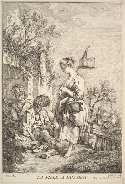Fille avec un oiseau - Jacques Gabriel Huquier