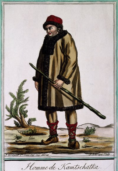 Homme du Kamtchatka, gravure en couleur par Laroque, Russie - Jacques Grasset de Saint Sauveur
