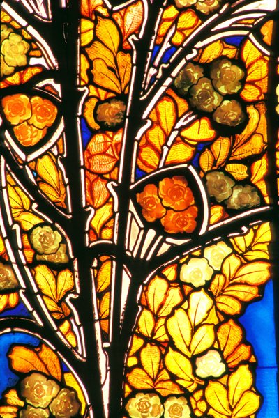 Nancy (département 54), Art Nouveau, Hôtel Bergeret, Vitrail de Jacques Gruber (1870-1936) « roses & mouettes » - Jacques Gruber