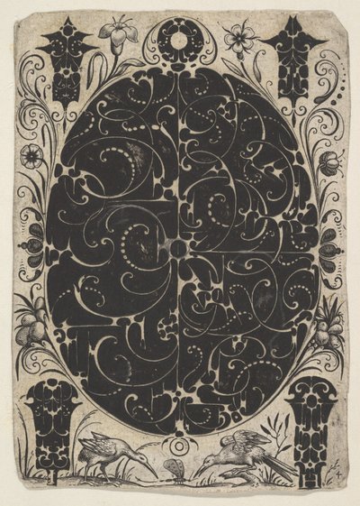 Boîtier ovale décoré de Schweifwerk en deux variantes, entouré de motifs plus petits..., vers 1614-19 - Jacques Hurtu