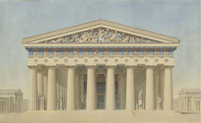 Temple T à Sélinonte (Sicile), élévation restituée de la façade principale - Jacques Ignace Hittorff