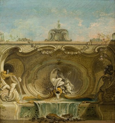 Conception de fontaine. Naïade et Putto, vers 1740 - Jacques Lajoue de
