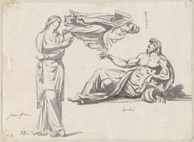 Un dieu de la rivière et deux sculptures classiques - Jacques Louis David