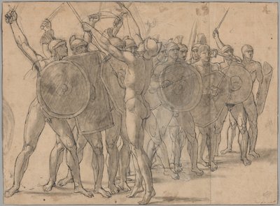 Soldats nus gesticulant avec leurs armes (recto); Deux études de draperie pour la figure de Tatius (verso) - Jacques Louis David